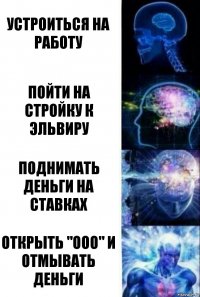 Устроиться на работу Пойти на стройку к Эльвиру Поднимать деньги на ставках Открыть "ООО" и отмывать деньги