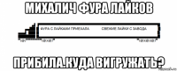 михалич фура лайков прибила.куда вигружать?