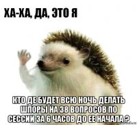  кто де будет всю ночь делать шпоры на 38 вопросов по сессии за 6 часов до ее начала ?