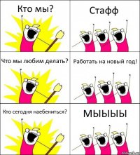 Кто мы? Стафф Что мы любим делать? Работать на новый год! Кто сегодня наебениться? МЫЫЫЫ