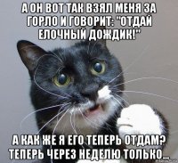 а он вот так взял меня за горло и говорит: "отдай елочный дождик!" а как же я его теперь отдам? теперь через неделю только...