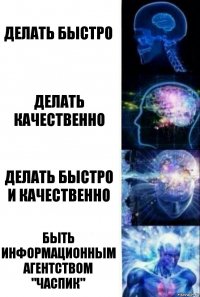 Делать быстро Делать качественно Делать быстро и качественно Быть информационным агентством "ЧасПик"