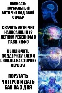 Написать нормальный анти-чит под свой сервер Скачать анти-чит написанный 12 летним ребенком с павн-инфо Выключить поддержку клео и d3d9.dll на стороне сервера Поругать читеров и дать бан на 3 дня