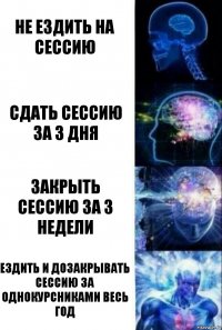 Не ездить на сессию Сдать сессию за 3 дня Закрыть сессию за 3 недели Ездить и дозакрывать сессию за однокурсниками весь год