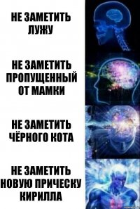 Не заметить лужу Не заметить пропущенный от мамки Не заметить чёрного кота Не заметить новую прическу Кирилла