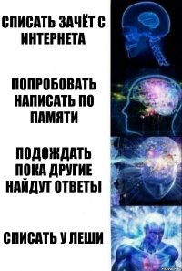 Списать зачёт с интернета Попробовать написать по памяти Подождать пока другие найдут ответы Списать у Леши