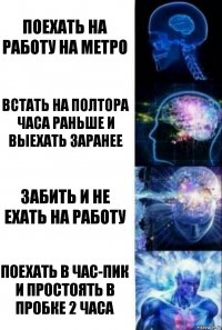 Поехать на работу на метро Встать на полтора часа раньше и выехать заранее Забить и не ехать на работу Поехать в час-пик и простоять в пробке 2 часа