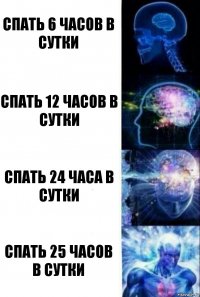 Спать 6 часов в сутки Спать 12 часов в сутки Спать 24 часа в сутки Спать 25 часов в сутки