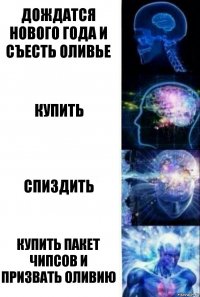 дождатся нового года и съесть оливье Купить Спиздить Купить пакет чипсов и призвать Оливию