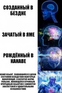 Созданный в Бездне Зачатый в яме Рождённый в канаве Некий объект , появившийся в целом состоянии вследствии некоторых манипуляций , в вогнутой форме рельефа , являющейся огромным природным объектом с замкнутой экосистемой и удивительными особенностями