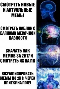 Смотреть новые и актуальные мемы Смотреть паблик с баянами месячной давности Скачать пак мемов за 2к17 и смотреть их на пк Визуализировать мемы из 2к11 через плитку на полу