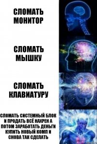 сломать монитор сломать мышку сломать клавиатуру сломать системный блок и продать всё нахрен а потом заработать деньги купить новый комп и снова так сделать