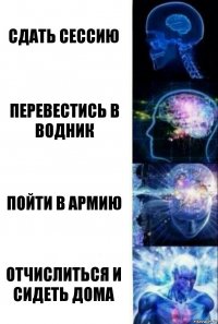 сдать сессию перевестись в водник пойти в армию отчислиться и сидеть дома