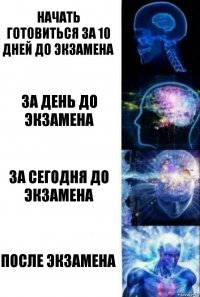 начать готовиться за 10 дней до экзамена за день до экзамена за сегодня до экзамена после экзамена