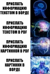 Прислать информацию текстом в Ворде Прислать информацию текстом в PDF Прислать информацию картинкой в PDF Прислать картинки в Ворде