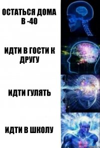 Остаться дома в -40 Идти в гости к другу Идти гулять Идти в школу