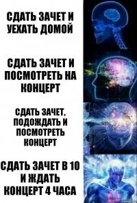 Сдать зачет и уехать домой Сдать зачет и посмотреть на концерт Сдать зачет, подождать и посмотреть концерт Сдать зачет в 10 и ждать концерт 4 часа