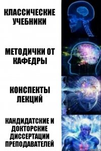 Классические учебники Методички от кафедры Конспекты лекций Кандидатские и докторские диссертации преподавателей