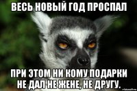 весь новый год проспал при этом ни кому подарки не дал не жене, не другу.