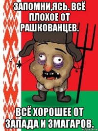 запомни,ясь. всё плохое от рашкованцев. всё хорошее от запада и змагаров.