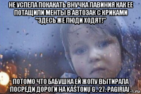 не успела покакать внучка лавиния как ее потащили менты в автозак с криками "здесь же люди ходят!" потомо что бабушка ей жопу вытирала посреди дороги на kaštonų g . 27. pagiriai .