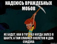 надеюсь враждебных мобов не будет, как в тот раз когда залез в шахту, а там спаунер скелетов и два сундука