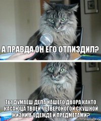 а правда он его отпиздил? ты думаеш дела нашего двора както касаюца твоей четвероногой скушной жизни в одежде и предметами?