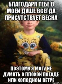 благодаря тебе в моей душе всегда присутствует весна поэтому я могу не думать о плохой погоде или холодном ветре