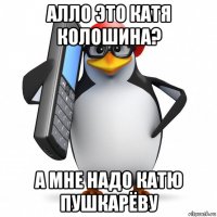 алло это катя колошина? а мне надо катю пушкарёву