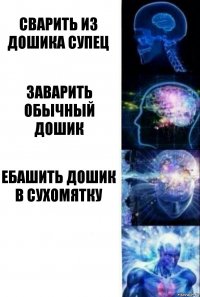 Сварить из дошика супец Заварить обычный дошик Ебашить дошик в сухомятку 