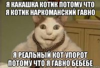 я какашка котик потому что я котик наркоманский гавно я реальный кот упорот потому что я гавно бебебе