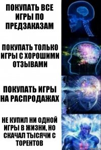 Покупать все игры по предзаказам Покупать только игры с хорошими отзывами Покупать игры на распродажах Не купил ни одной игры в жизни, но скачал тысячи с торентов