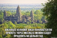  визовые условия: виза покупается по прилету. через месяц ее можно будет продлить на целый год.