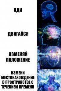 Иди Двигайся Изменяй положение Измени местонахождение в пространстве с течением времени