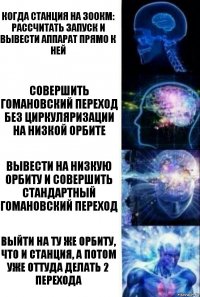 Когда станция на 300км:
Рассчитать запуск и вывести аппарат прямо к ней Совершить гомановский переход без циркуляризации на низкой орбите Вывести на низкую орбиту и совершить стандартный гомановский переход Выйти на ту же орбиту, что и станция, а потом уже оттуда делать 2 перехода