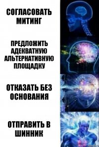 Согласовать митинг Предложить адекватную альтернативную площадку Отказать без основания Отправить в шинник