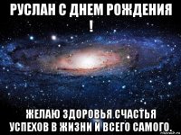 руслан с днем рождения ! желаю здоровья счастья успехов в жизни и всего самого.