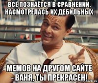 всё познаётся в сравнении. насмотрелась их дебильных мемов на другом сайте - ваня, ты прекрасен!