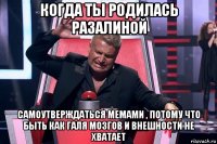 когда ты родилась разалиной самоутверждаться мемами , потому что быть как галя мозгов и внешности не хватает