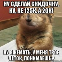 ну сделай скидочку, ну, не 125к, а 20к! ну яжемать, у меня трое деток, понимаешь?