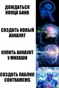 Дождаться конца бана Создать новый аккаунт Купить аккаунт у Михаши Создать паблик ContraMems