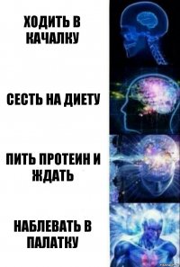 Ходить в качалку Сесть на диету Пить протеин и ждать Наблевать в палатку