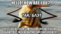 hello! how are you? just like bitcoin - i'm falling, rising, falling again ... but in general, in constant growth!