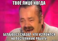 твоё лицо когда белахвост сказал, что устроился на постоянную работу.