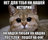 нет для тебя ни нашей истории ни нашей любви ни наших постелей - пошёл на фиг