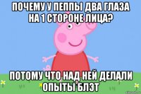 почему у пеппы два глаза на 1 стороне лица? потому что над ней делали опыты блэт