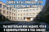 санёк, а ты знаешь, что такое оверан, не знаешь, ты настолько мне надоел, что я с удовольствием о тебе забуду