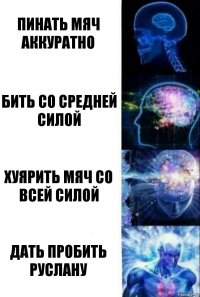 пинать мяч аккуратно бить со средней силой хуярить мяч со всей силой дать пробить руслану