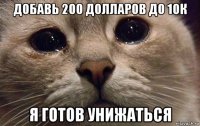 добавь 200 долларов до 10к я готов унижаться