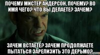 почему мистер андерсон, почему? во имя чего? что вы делаете? зачем? зачем встаете? зачем продолжаете пытаться зарелизить это дерьмо?